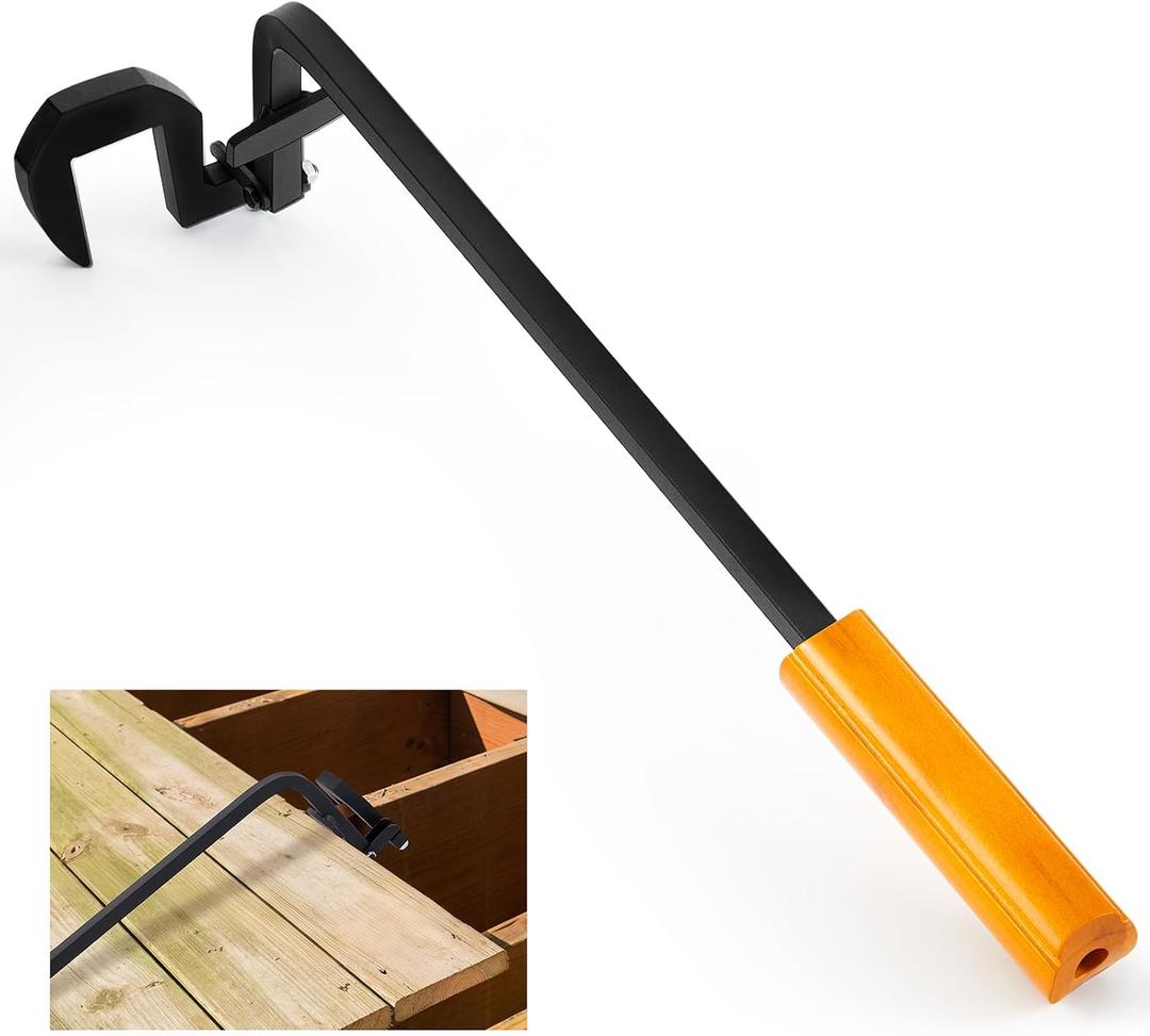 Teenyyou Deck Board Straightening Tool Heavy Duty Carbon Steel Deck Tool for Straightening Bending Boards and Joists, Cushioned Handle for Kneeling to Maintain Pressure(1.77 Inch Wide Hook,Yellow)