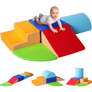 5-Piece Soft Foam Baby Climbing Blocks, PU Leather Climbing Toys for Toddlers Indoor, Waterproof Foam Play Gym Climber Structures for Toddler 1-3, Indoor Climb and Crawl Activity Play Set
