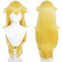 ANOGOL Hair Cap+Princess Wig Long Wavy Halloween Cosplay Wig Yellow Costume Party Wigs Anime Wigs Yellow Princess Wig Peach Wig Women