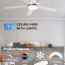 Ceiling Fans with Lights 52 inch,Flush Mount Low Profile,Smart Remote & App,RGB LED,Dimmable 3CCT,6-Speed Reversible,Sleek Ceiling Fan for Bedroom Living Room Apartment Nursery,White