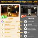 OCATO Rechargeable Table Lamp with 7 RGB: Portable Desk Lamp 3 Color Stepless Dimming Wireless Metal Battery Operated Cordless LED Lamps for Indoor Outdoor Bedroom Restaurant Coffee Shop Camping Gold