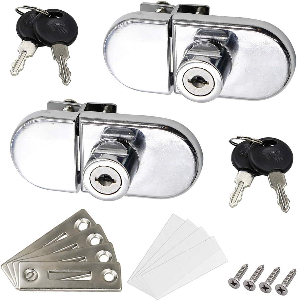 LC LICTOP 2Pcs Glass Cabinets Lock Jewelry Watch Display Case Lock File Book Security Showcase Locks No Drill for 5-8mm Glass Door (#408 Double Door - Key Alike, Silver)