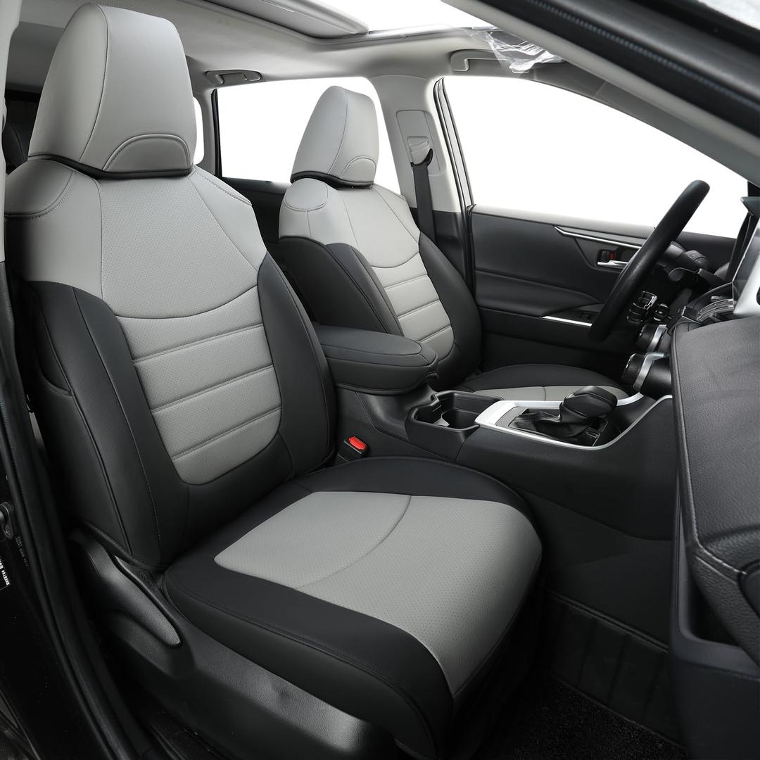 RISINGSTAR Faux Leather Seat Covers, for 2019-2025 Toyota Rav4 Hybrid XSE SE Plug-in Prime (2019-2025 Prime/Hybrid XSE/SE/Plug-in, Black&Gray)
