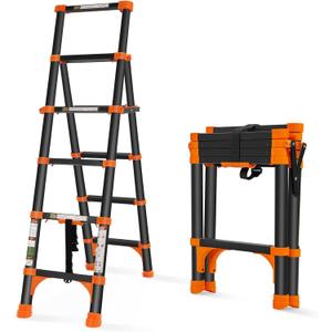 A-Frame Telescoping Ladder with 1-Button Retraction, Aluminum Adjustable Extension Ladder, Portable Lightweight Folding Design for Home/RV Use, 330lb Capacity(1.7+2M)