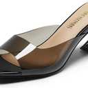 DREAM PAIRS Women's Clear Heeled Sandals Square Toe Transparent Stiletto Mules Slip on Wedding Dress Shoes (8, All Black-clear)