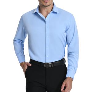 LUPURTY Dress Shirts for Men Long Sleeve Regular Fit Button Down Shirt Stretch Wrinkle Free Business Formal (Blue, XXXL)