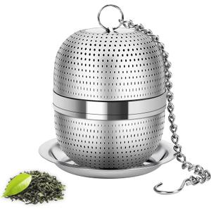 Numola Tea Ball Infuser for Loose Tea, Extra Fine Mesh Tea Strainer with Drip Tray, 304 Stainless Steel Tea Steeper for Black Tea, Rooibos, etc