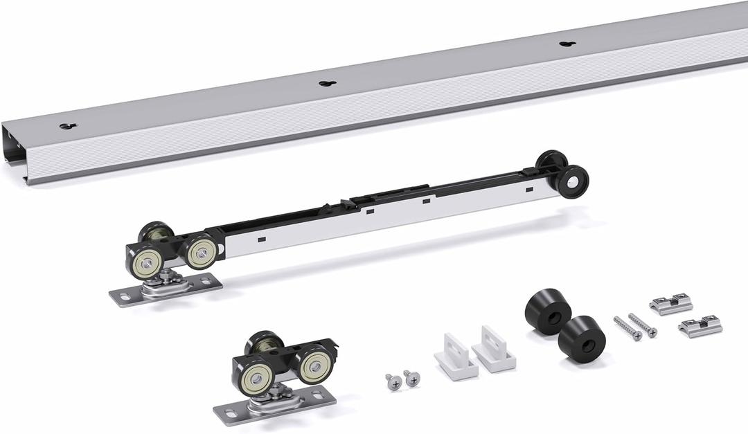 EaseLife 4FT Sliding Pocket Door Hardware Kit with Soft Close Mechanism, Aluminum Box Rail Kit,Slide Smoothly Quietly,Easy Install,No Door (44.5in Track for 23"~24" Wide Single Door)