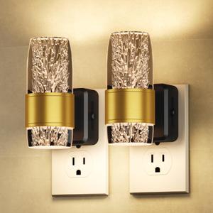 BAALTTO Night Lights Plug into Wall Decorative, Modern Crystal Wall Sconce with Dimming Switch, Perfect for Bedroom, Living Room, Hallway, Bathroom,Baby's Room (Gold)