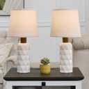 White Ceramic Table Lamp 3 Way Dimmable Bedside Pottery Lamp Set of 2 with Pallid Shade 20 Modern Nightstand Desk Lamp for Living Room Bedroom Farmhouse Dining Room(JC-11-2PK-WHS)