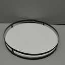 Defined Deco 12in Round Decorative Serving Tray with Metal Handle - Rustic Wooden Tray for Home, Living Room, Coffee Table Decor (White)