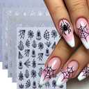 3 x 5 Sheets Halloween Spider Web Nail Stickers for Nail Art 3D Self-Adhesive Spider Web Nail Art Stickers White Black Silver Laser Gold Spider Nail Decals Holiday Nail Design Supplies for Women (W7)