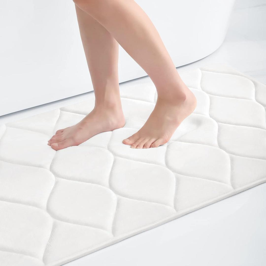 Colorxy Memory Foam Bathroom Rugs, Ultra Soft & Non-Slip Bath Mat, Water Absorbent and Machine Washable Shower Bath Runner Rug for Kitchen Bathroom Floor Carpets, 36''x24'', White