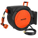 1/2 Inch 150FT Retractable Garden Hose Reel Wall Mounted Heavy Duty, 10 Pattern Nozzle & 180°Swivel Bracket, Automatic Rewind Water Hose Reels for Outside Yard, Any Length Lock (3/4" Brass Fitting)