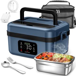 Cordless Electric Lunch Box-Portable Electric Lunch BoxAutomatic Heating Function, Large Capacity Stainless Steel Container, Suitable for Adults, Men and Women Cordless LunchBox Food Heater (Small, Black)