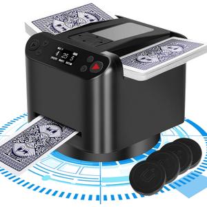 Automatic Card Shuffler and Dealer 180/360  Rotate (Used by 1-12 People),4 Wireless Remote Controls, Can Set Card Dispensing Distance, One Click to Set Whipped Eggs/Landlord,Match Card (Black)