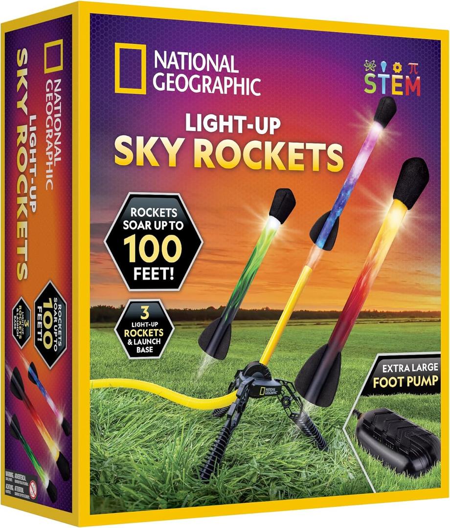 NATIONAL GEOGRAPHIC Air Rocket Toy  Ultimate LED Rocket Launcher for Kids, Jump and Launch The Light Up, Air Powered, Foam Tipped Rockets up to 100 Feet