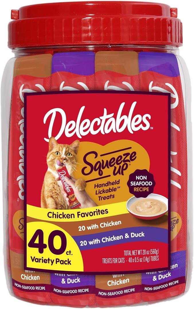 Delectables Squeeze Up Non-Seafood Chicken Variety Pack, Creamy Squeezable Puree, Lickable Wet Cat Treats, Grain-Free, No Added Fillers, 0.5 Ounces Tube, 40 Tubes Total (EXP 03/11/27)