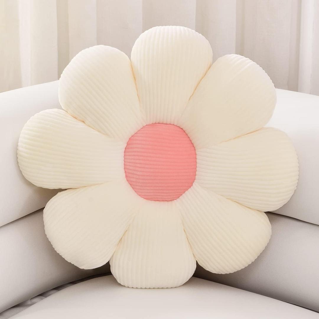 Sioloc Flower Pillow Shaped Throw Pillow Butt Cushion Floor Pillow, Seating Cushion, Cute Room Decor & Plush Pillow for Bedroom Sofa Chair(White, 15.7'')