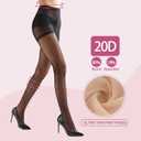 Weziarer 2 Pairs Women's Sheer Tights with Run-Resist,20D Ladies High Waist Support Control Top Pantyhose-Reinforced Toes (Black)