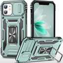 Case for iPhone 12 Case iPhone 12 Pro Phone Case with Slide Camera Cover, with Finger Ring Holder Stand, fit Magnetic Car Mount, for iPhone 12/12 Pro (Alpine Green)