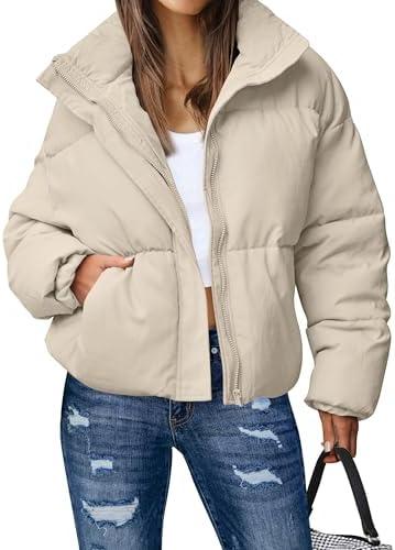 MEROKEETY Women's 2025 Winter Long Sleeve Zip Puffer Jacket Pockets Baggy Short Coats S