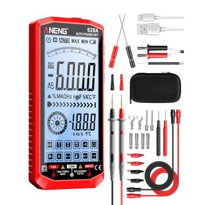 ANENG Multimeter,Digital Voltmeter Tester,TRMS 6000 Counts Rechargeable Meter Measures AC/DC Voltage,Current,Resistance,Capacitance,Temperature,Hz,NCV,Diode,Continuity Auto Ranging Electircal Tools (Red)