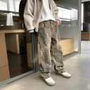 YELLOOP Leopard Print Jeans Y2k Jeans Leopard Jeans Grunge Y2k Pants Womens Baggy Jeans 2000s Leopard Pants (Brown, L)