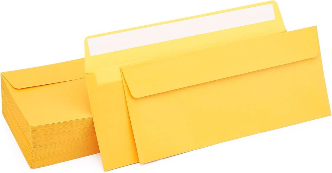 100 Pack Metallic Gold Envelopes #10 Business Envelopes 4-1/8 x 9-1/2 Self adhesive Mailing Envelopes for Office, Business Letterhead, Invoices, Personal Mailing, Letters, Unique Invitations