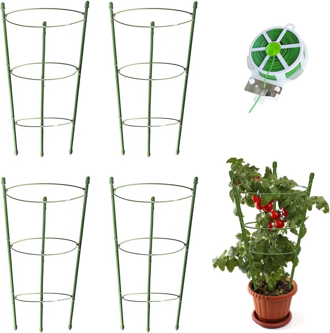 4 Pack Tomato Cage for Garden Plant Support, 18 inches Small Tomato Cages Tomato Trellis with Adjustable Rings, Plant Stakes for Peony Support, Tomato Stakes Rings for Climbing Plants