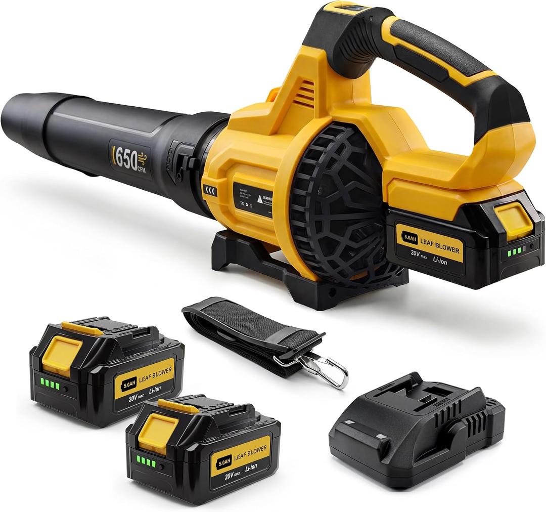 LOSART Leaf Blower Cordless, 650CFM & 3 Speed Levels, 1200W Electric Cordless Leaf Blower with 2 x 5.0Ah Batteries & Fast Charger, Blowers for Lawn Care, Yard, Blowing Leaves, Dust, Snow