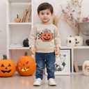 Toddler Baby Boy Halloween Outfit Pumpkin Ghost Print Crew Neck Sweatshirt Long Sleeve Fall Winter Pullover Tops (Beige)