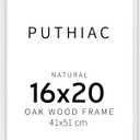 puthiac 16x20 Solid Oak Wood Picture Frame, Fits 12x16 with Mat or 16x20 Without Mat, Wall Display Only, Vertical or Horizontal, Plexi Front, 1 Pack, White