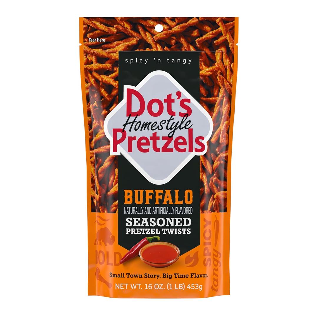 Dot's Homestyle Pretzels Buffalo Seasoned Pretzel Twist Snack, 16oz Grocery Sized Bag (EXP 08/08/26)