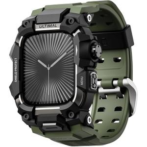 ULTIMAL Rugged Case with Band for Apple Watch 46mm,Compatible with Apple Watch Series 10, Military Grade Shockproof Bumper Cover for iWatch Tactical Band Men (46mm,Army Green)