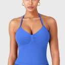 YEOREO SoftHue Impact Longline Strappy Top Women's Halter Workout Tank Tops Backless Gym Longline with Adjustable Strap Electric Blue, Medium