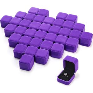 Laumoi 36 Pcs Ring Boxes Bulk Purple Velvet Jewelry Earring Boxes Wedding Ring Display Case for Packaging Wedding Ceremony Engagement Proposal Anniversary Birthday Gift