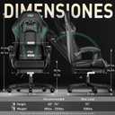 HLDIRECT Gaming Chair with Footrest, Lumbar Support & Headrest, Black&Green, Standard