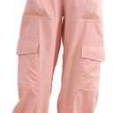 Girls Cargo Pants Baggy Joggers Lightweight Elastic Waist Drawstring With Pockets Casual Travel Hiking Streetwear (Pink), Size 9-10