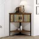 Solid Wood Corner Cabinet with Storage - Entryway Cabinet with Storage, Small Space Solution for Living Room, Apartment, Rustic Cabin Style Accent Table (Natural Blue)