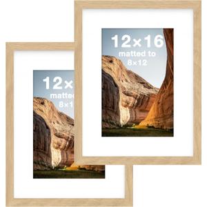 FrameWorks 12x16 mat to 8x12 Classic Wooden Picture Frames With Tempered Glass | Natural Oak | 1-Pack