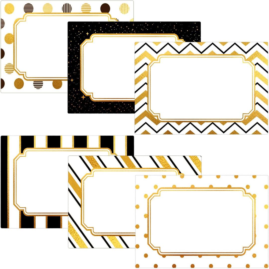 240PCS Gold Foil Name Tags Stickers - Large 3.7"x2.3" Elegant Border & Print Design, Premium Coated Paper Self-Adhesive Name Badges Labels for Office, School, Party, Wedding & Gift Labeling