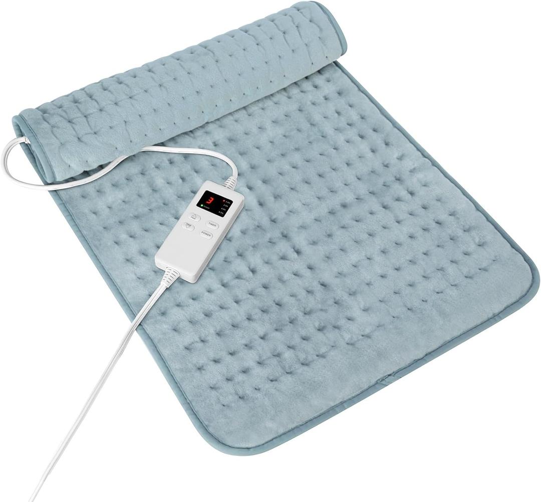 Heating Pad for Period Cramps, Heating Pad for Back/Neck/Shoulder Muscle Pain, 6 Heating&4 Timer Setting, Auto Shut Off, Dry/Moist Heat & Machine Washable, Gray Birthday Christmas Gifts for Women Mom (12'' x 24'')