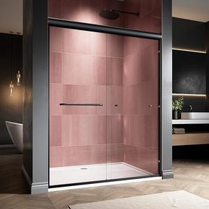 56-60" W x 76" H Semi-Frameless Double Sliding Glass Shower Door, 1/4" (6mm) Clear Tempered Glass, Bypass Sliding Shower Door for Bathroom, Easy to Clean (Matte Black, 60" W x 76" H)