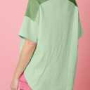 Dokotoo Womens Summer Shirts Casual Short Sleeve 1/4 Button Solid Collar Neck Curved Hem Pullover Sweatshirts Tops (Green, L)