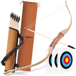 Kids Bow and Arrow Set, 32 Inch Archery Set Handmade Wooden Toy Bow and Arrow for Kids 6-8 8-12, 1 Bows 1 Quivers 10 Arrows 3 Targets & Storage Bag, Gifts for Youth Boys and Girls