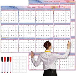 2026 Wall Calendar 32" x 48" Dry Erase Erasable Jumbo XL Wet Dry Calendar Large Laminated Planner 12 Month Horizontal Vertical from January to December for Planning(Marble)