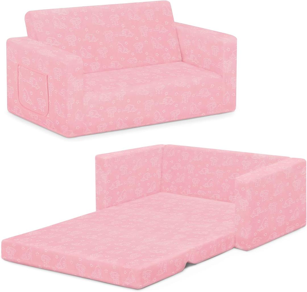 Serta Perfect Sleeper Extra Wide Convertible Sofa to Lounger - Comfy 2-in-1 Flip Open Couch/Sleeper for Kids, Pink