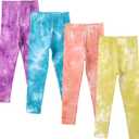 4 Pack Girls Printed Leggings Soft Yoga Pants Kids Tie-Dye Leggings (Multicolor 6)