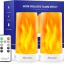 Morsatie Upgraded LED Flame Light with Upside Down Effect, Remote Timer & 4 Modes, Rechargeable Battery Operated Waterproof Flameless Candles for Indoor Outdoor, 2 PCS